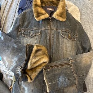 Vintage Y2K Denim Jacket Faux Fur Collar Giacca aGallery Company Size L
